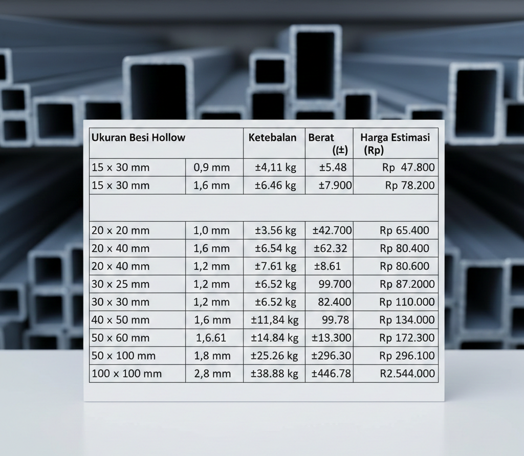 You are currently viewing Harga Besi Hollow Terbaru 2026 Dengan Ukuran Lengkap