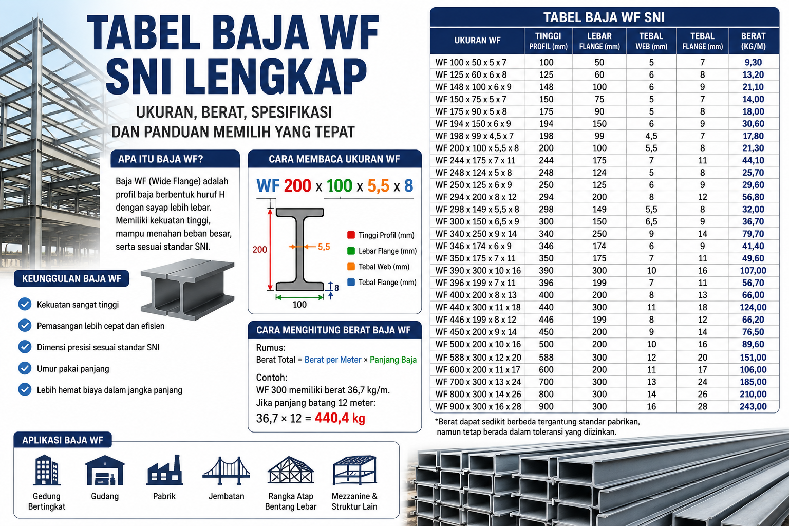 You are currently viewing Tabel Baja WF SNI Lengkap: Ukuran, Berat Dan Spesifikasi